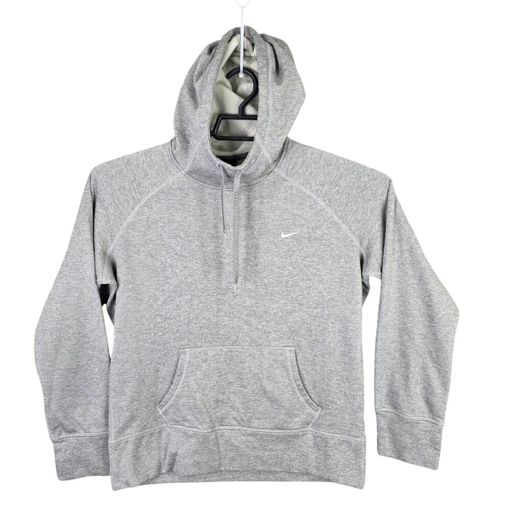Womens Nike Heathered Gray Therma Fit Pullover Hoodie Drawstring Polyester L